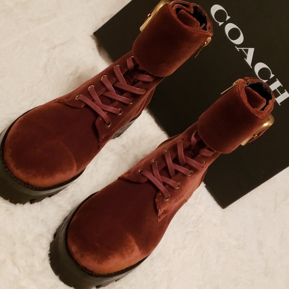 LAST CHANCE COACH Lucy Lace Dark Lion Velvet Boot - Picture 7 of 8